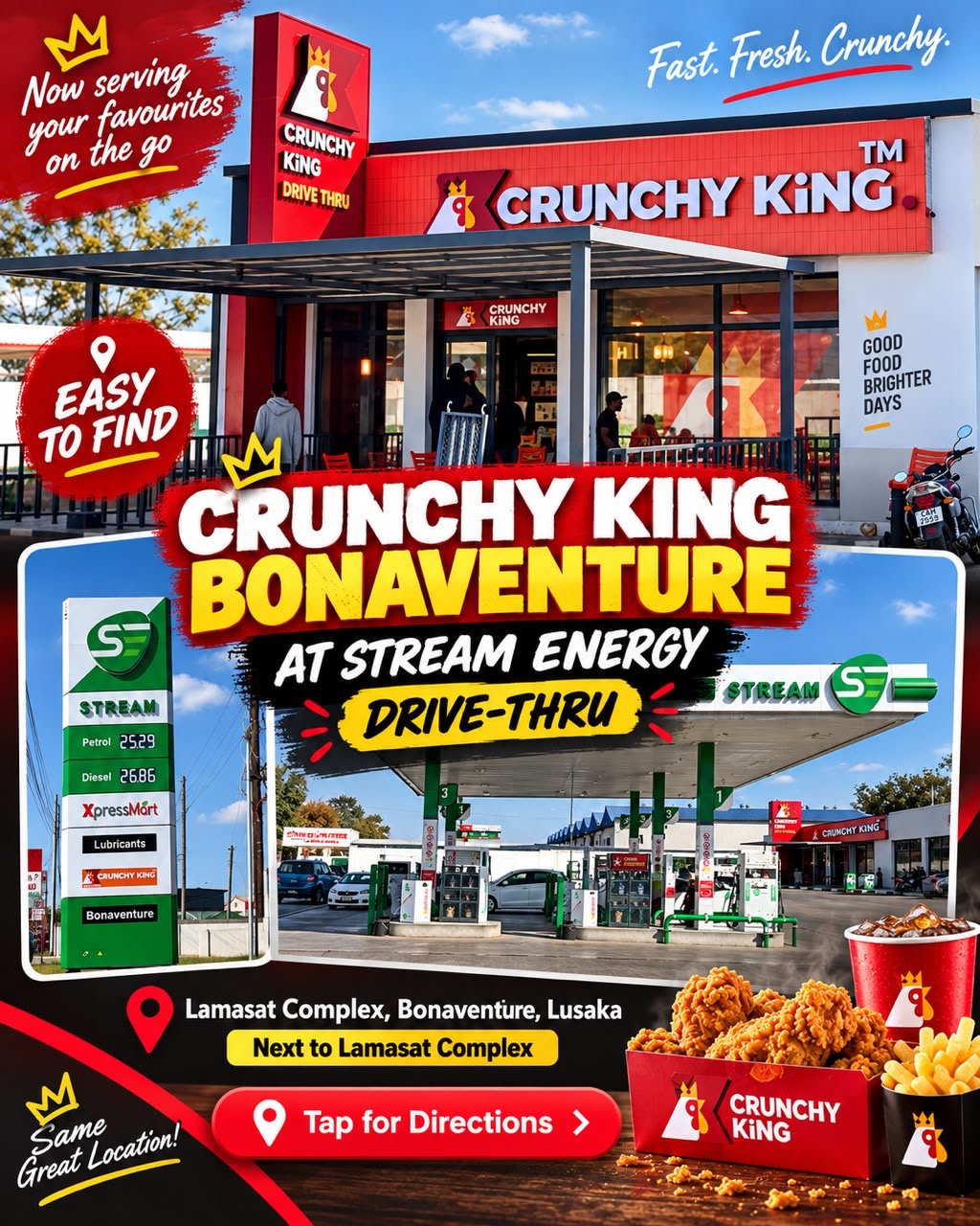 CrunchyKing Bonaventure at Stream Energy, easy to find next to Lamasat Complex