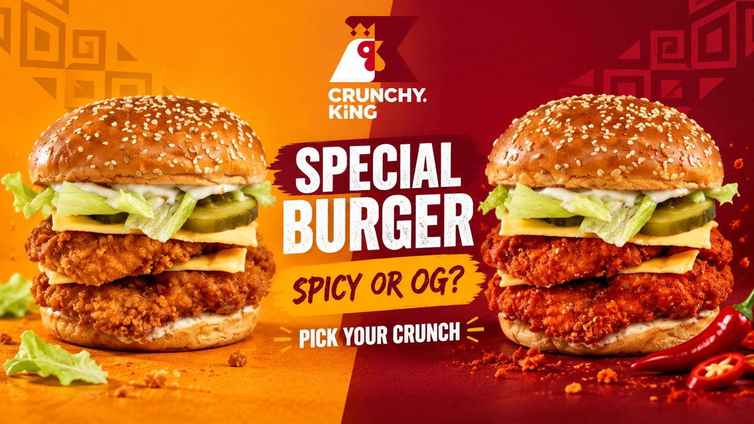 CrunchyKing Special Burger available original or spicy
