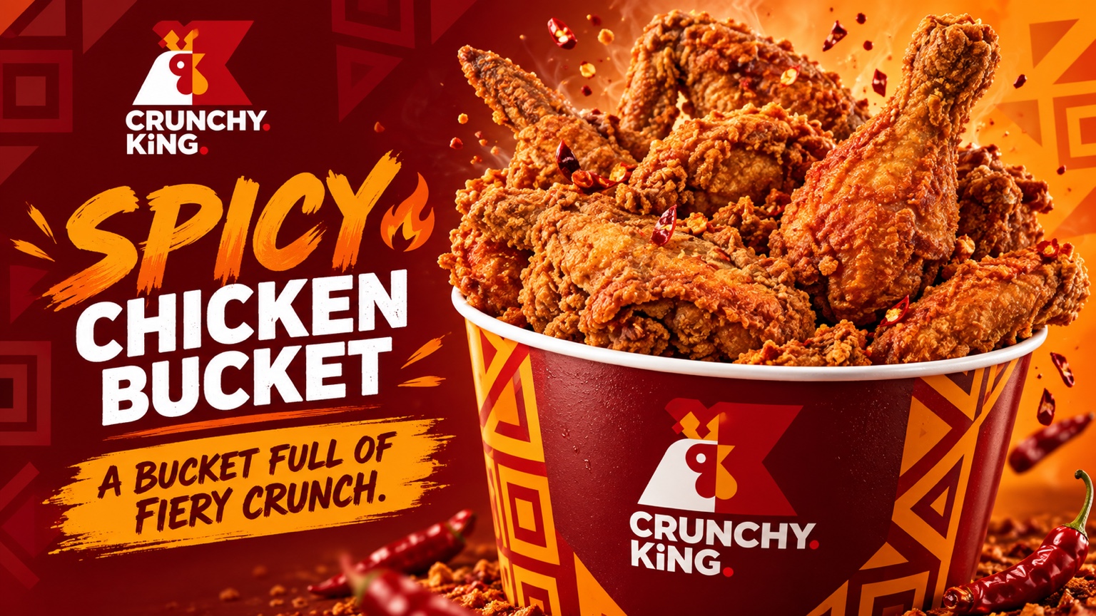CrunchyKing spicy chicken bucket filled with fiery crunchy chicken